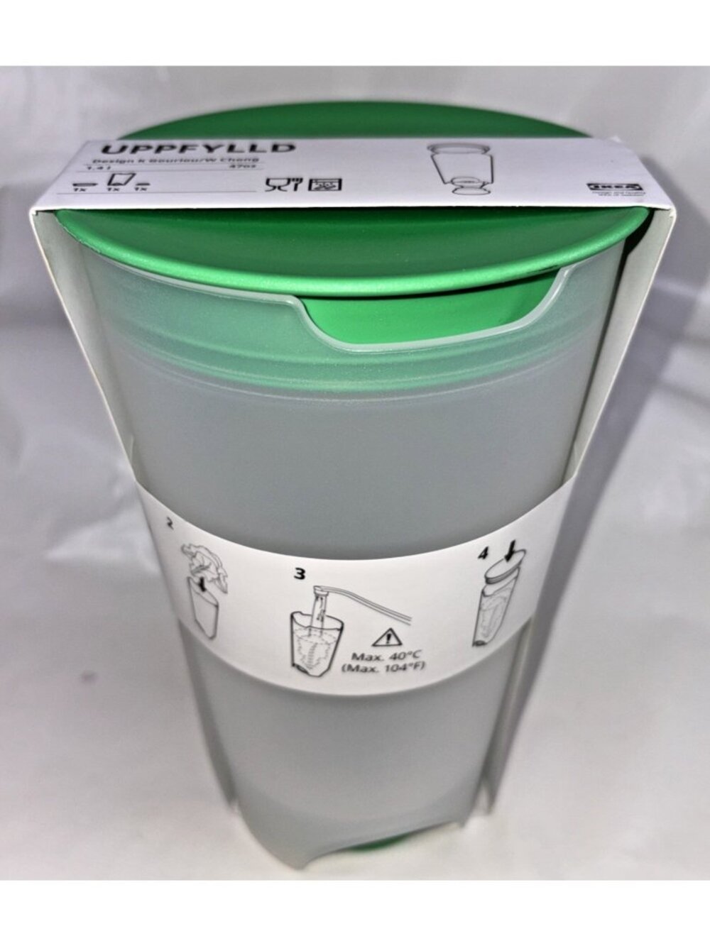 IKEA UPPFYLLD Salad Shaker With Strainer Green Lid Clear Plastic 47 oz NEW